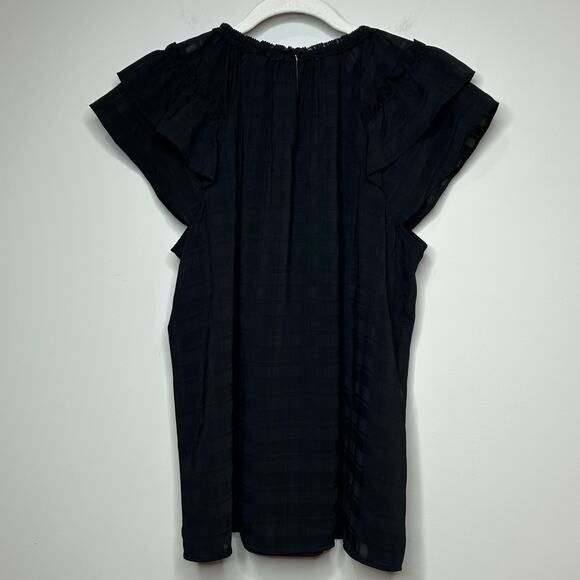 LOFT Black Cap Sleeve Shirt Size M NEW Plaid Grid - Picture 7 of 9